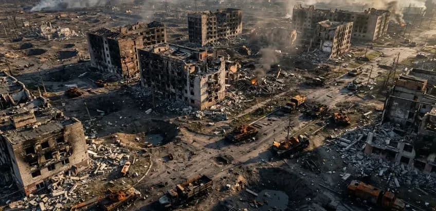 Тренувальний бойовий сценарій у зруйнованому місті для складного маневрування FPV-дроном