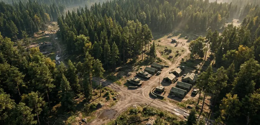 Simulation of concealed positions and armored vehicles in a forest area for training UAV operators