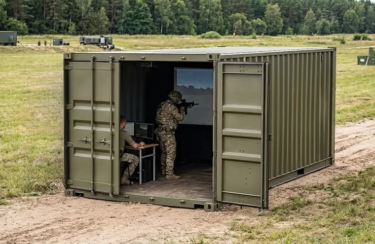 Розгорнутий у польових умовах мобільний тир на базі контейнера із вбудованою системою симуляції COLT