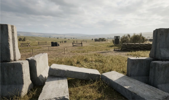 Тактичний полігон із бетонними блоками та зміненими погодними умовами