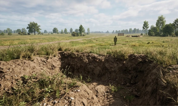 Вид з обладнаного окопу на віртуальному полігоні для тактичного планування та аналізу